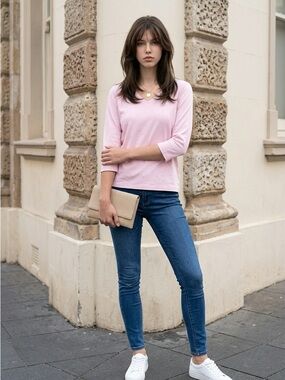 Karen Scott Light Pink V-Neck 3/4 Sleeve Top